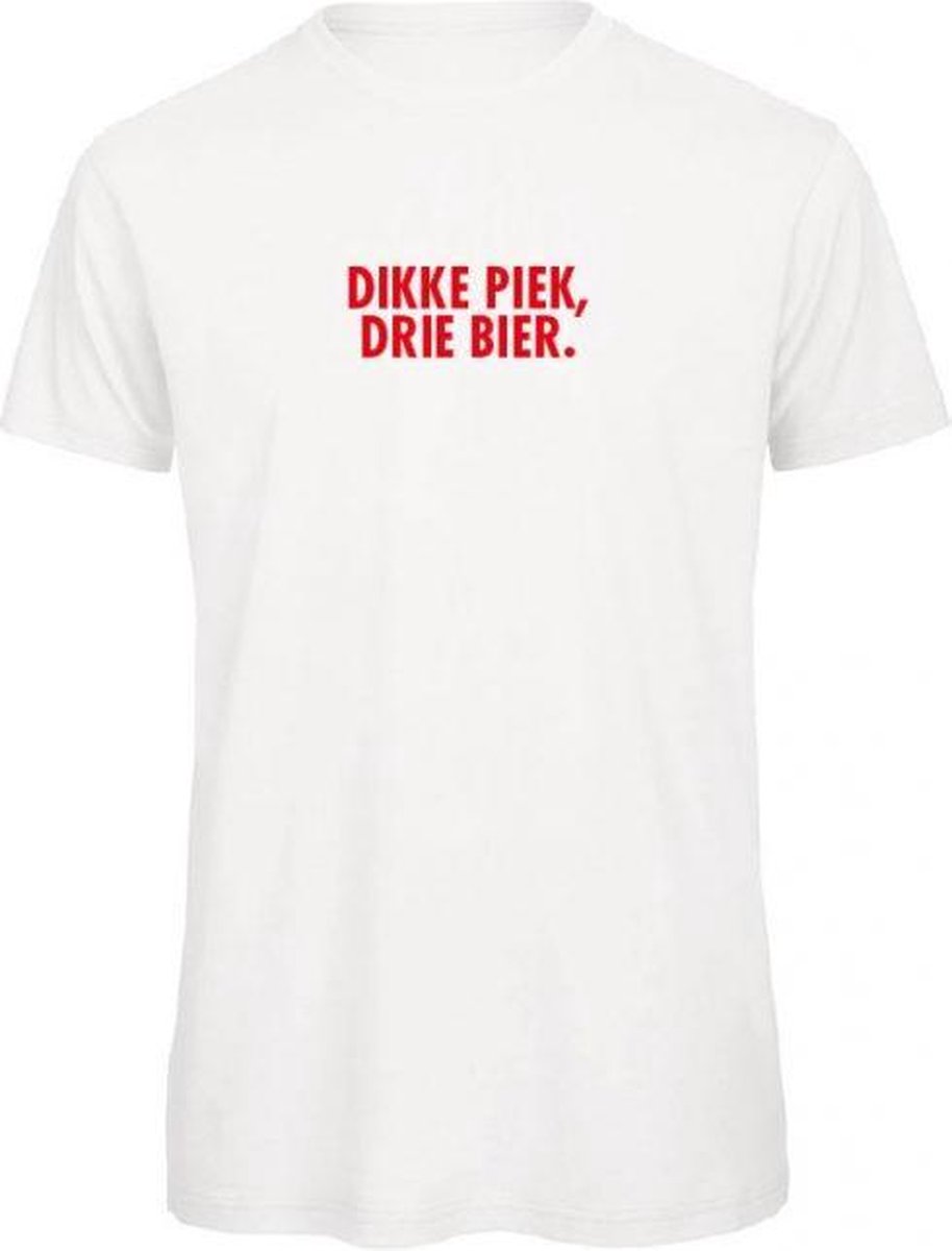 Kerst t-shirt wit M - Dikke piek, drie bier - rood -   | Kerst t-shirt   | kerst shirts volwassenen | kerst t-shirts volwassenen | Kerst outfit | Foute kerst t-shirts